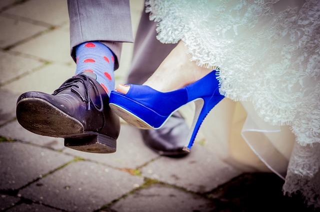 結婚式　靴　青いヒール