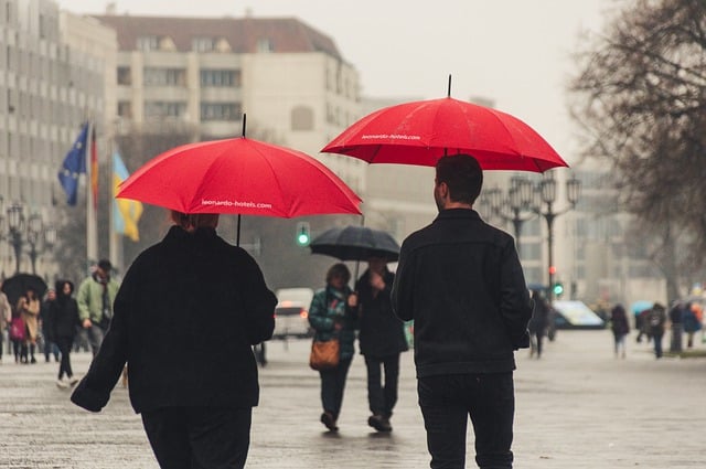 雨の日　傘をさす２人